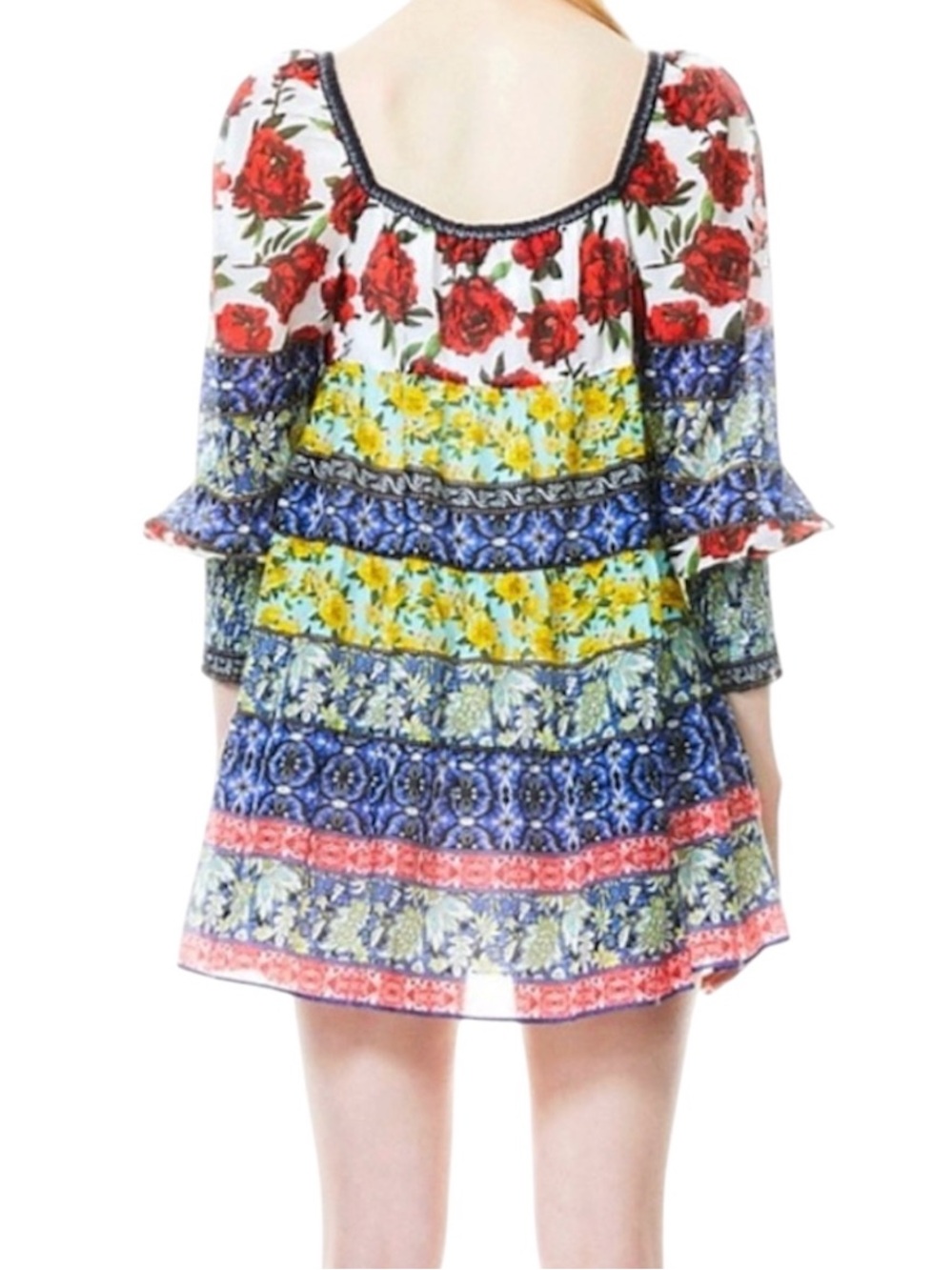 Alice + Olivia Mini Floral Tunic Cocktail Dress M  Ethereal Summer Goth - Picture 5 of 13